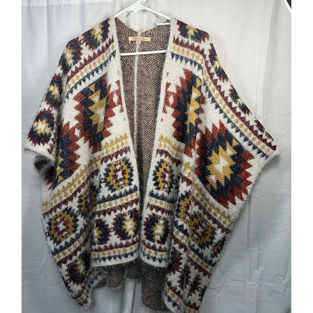 Magnolia Lane L/XL Geometric Boho Southwest Aztec Open‎ Front Cardigan Poncho